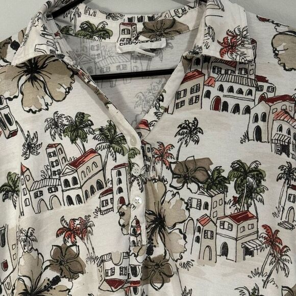 Cathy Daniels 90s Floral Tropical Island Polo Style Unisex T-Shirt L - Picture 2 of 5